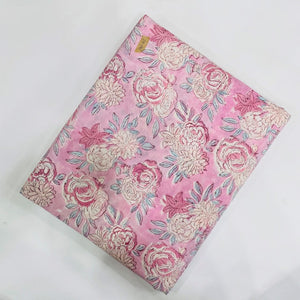 Pink Sanganeri Hand Block Printed Pure Cotton Fabric with floral design