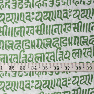 Green & White Bagru Dabu Hand Block Printed Cotton Fabric.