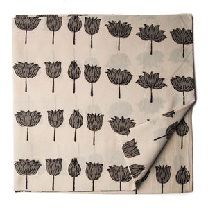 Precut 1 meter -Grey & Off White Bagru Dabu Hand Block Printed Cotton Fabric.