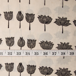 Precut 1 meter -Grey & Off White Bagru Dabu Hand Block Printed Cotton Fabric.