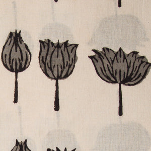 Precut 1 meter -Grey & Off White Bagru Dabu Hand Block Printed Cotton Fabric.