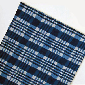 Blue and White Dabu Indigo Hand Block Printed Pure Cotton Fabric with checks design