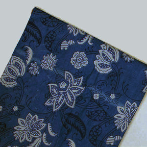 Blue and White Dabu Indigo Hand Block Printed Pure Cotton Fabric with floral design