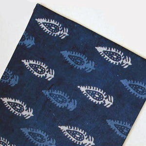 Blue and White Dabu Indigo Hand Block Printed Pure Cotton Fabric with motif design