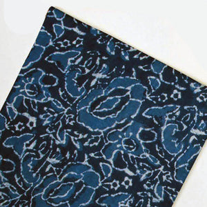 Blue and White Dabu Indigo Hand Block Printed Pure Cotton Fabric with floral design