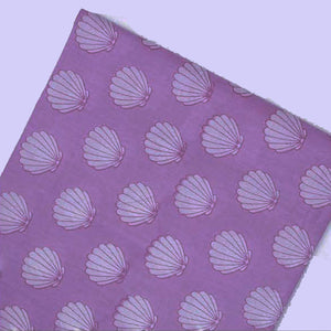 Lavender Sanganeri Hand Block Printed Pure Cotton Fabric with shell design