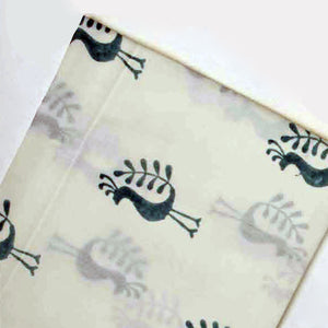 Grey and Off White Sanganeri Hand Block Printed Pure Cotton Fabric with peacock design