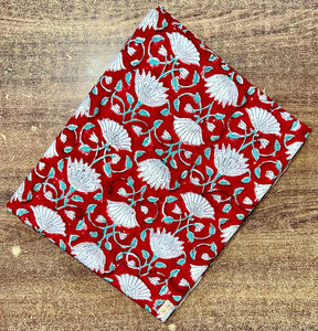 Red and white Sanganeri Hand Block Printed Pure Cotton Fabric with floral print