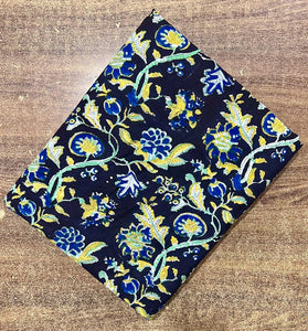 Black and Yellow Sanganeri Hand Block Printed Pure Cotton Fabric with floral print