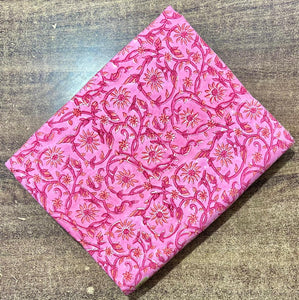 Pink Sanganeri Hand Block Printed Pure Cotton Fabric with floral print