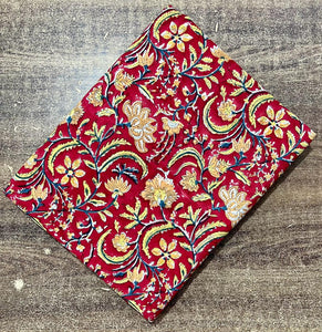 Red and Yellow Sanganeri Hand Block Printed Pure Cotton Fabric with floral print