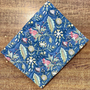 Green and Blue Sanganeri Hand Block Printed Cotton Fabric with floral print