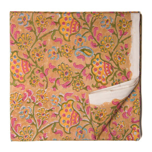 yellow Sanganeri Hand Block Printed Cotton Fabric with floral print