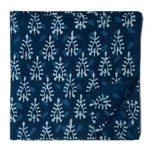 Blue and white Sanganeri Hand Block Printed Cotton Fabric with motifs