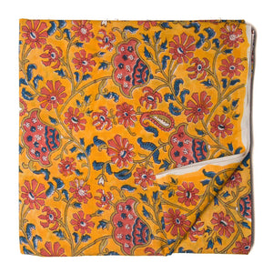 Yellow Sanganeri Hand Block Printed Cotton Fabric with floral print