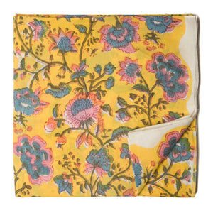 Yellow Sanganeri Hand Block Printed Cotton Fabric with floral print
