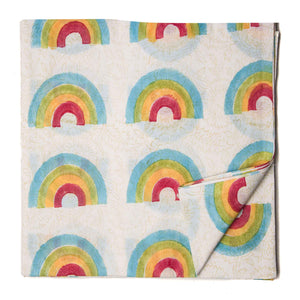 Multicolour Sanganeri Hand Block Printed Cotton Fabric with rainbow print