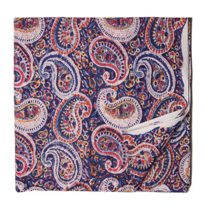 Red and Blue Sanganeri Hand Block Printed Cotton Fabric with paisley design