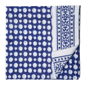 White and blue Sanganeri Hand Block Printed Cotton Fabric with geometrical print