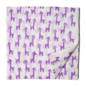 White and Purple Sanganeri Hand Block Printed Cotton Fabric with animal print