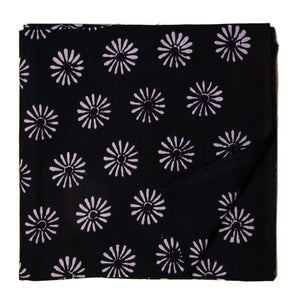 Black and White Sanganeri Hand Block Printed Cotton Fabric with floral design