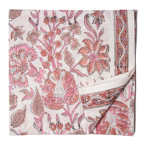 Pink and Peach Sanganeri Hand Block Printed Cotton Fabric with floral design