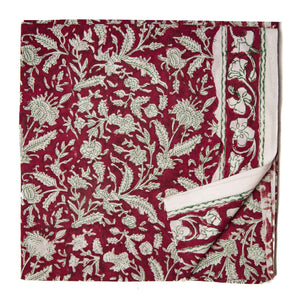 Maroon and White Sanganeri Hand Block Printed Cotton Fabric with floral design