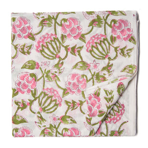 Pink and green Sanganeri Hand Block Printed Cotton Fabric  with floral print
