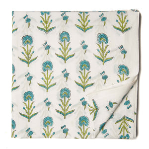 Blue and Green Sanganeri Hand Block Printed Cotton Fabric  with floral print