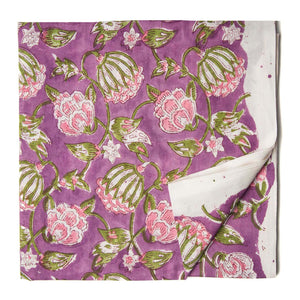 Purple and Green Sanganeri Hand Block Printed Cotton Fabric  with floral print