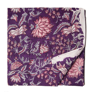 Purple and pink Sanganeri Hand Block Printed Cotton Fabric with floral print