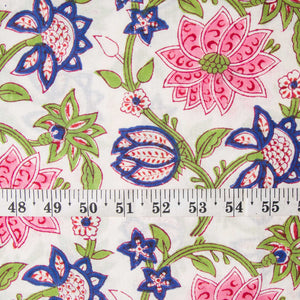 Precut 1 meter -Sanganeri Hand Block Printed Cotton Fabric