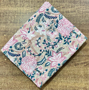 Pink and Blue Green and Red Sanganeri Hand Block Printed Cotton Fabric with floral print