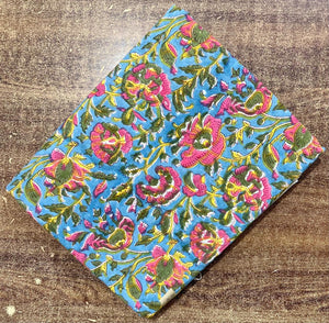 Blue and Pink Sanganeri Handblock Pure Cotton Fabric with floral design