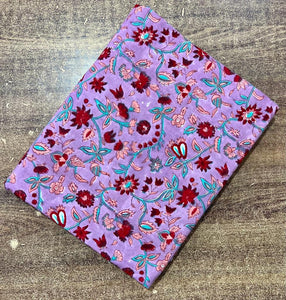 Purple and Red Sanganeri Handblock Pure Cotton Fabric with floral design