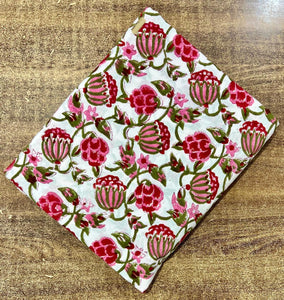 Pink and White Sanganeri Handblock Pure Cotton Fabric with floral design