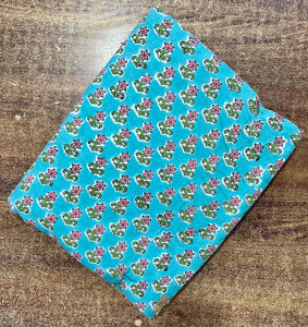 Blue and Pink Sanganeri Handblock Pure Cotton Fabric with floral design