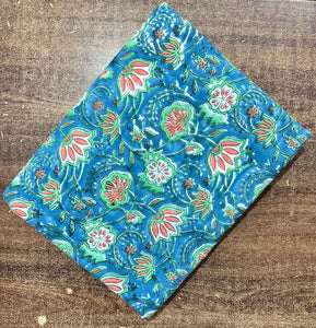 Blue and Orange Sanganeri Handblock Pure Cotton Fabric with floral design