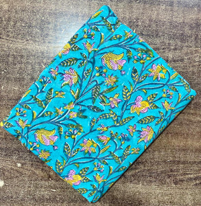 Blue and Yellow Sanganeri Handblock Pure Cotton Fabrics with floral design