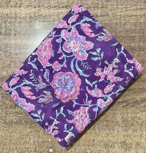 Pink and Purple Sanganeri Hand Block Printed Pure Cotton Fabric with floral print