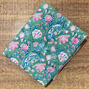 Pink and Green Sanganeri Hand Block Printed Pure Cotton Fabric with floral print