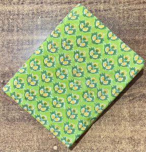 Green and Yellow Sanganeri Hand Block Printed Pure Cotton Fabric with floral print