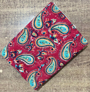Green and Red Sanganeri Hand Block Printed Pure Cotton Fabric with paisley print