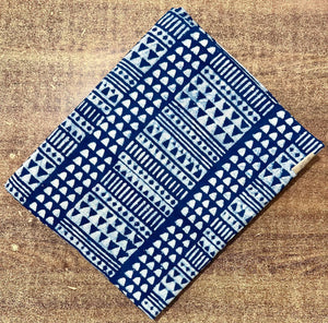 Blue and White Sanganeri Hand Block Printed Pure Cotton Fabric with abstract designs