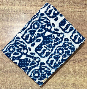 Blue and White Sanganeri Hand Block Printed Pure Cotton Fabric with abstract designs