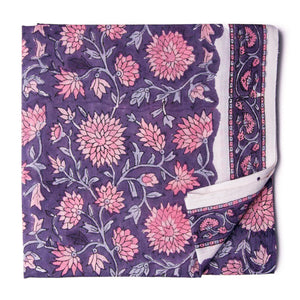 Pink and Purple Sanganeri Hand Block Printed Cotton Fabric with floral design