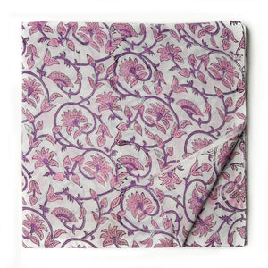 Pink and Purple Sanganeri Hand Block Printed Cotton Fabric with floral print