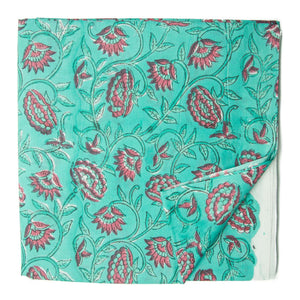 Blue floral handblock printed pure cotton fabric