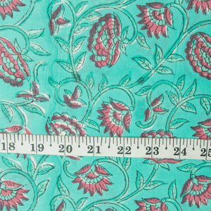 Precut 0.5 meter -Sanganeri Hand Block Printed Cotton Fabric