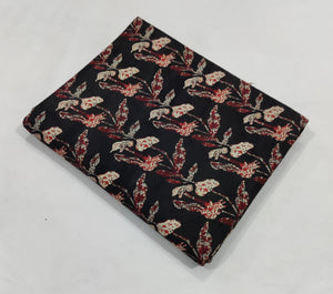 Black and Red Bagru Hand Block Printed Pure Cotton Fabric with Floral print